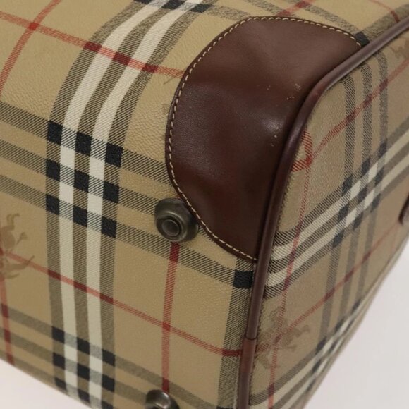 Burberrys Nova Check Boston Bag PVC 2way Beige Gold Auth 117842 - Picture 8 of 16